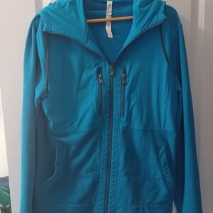 Teal Blue Zip-Up Hooded Jacket